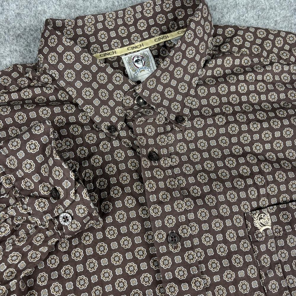 Cinch Western Shirt Mens Large Button Down Brown Geometric Pattern Rodeo Cowboy